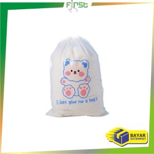 FH-C979 Travel Pouch Serut Transparan Motif Bear Tas Serut Tempat Penyimpanan Serbaguna / Pouch