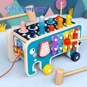 Early Learning Wooden Hammer Pounding Toy with Gears Knocking Piano Toy Elephant Defeats Gophers Hand-Eye Coordination Puzzle