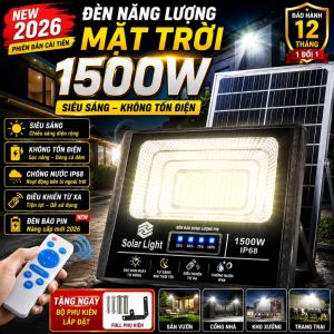 Đèn Năng Lượng Mặt Trời Đèn pha năng lượng mặt trời sân vườn Công Suất 1500W Pin trâu chiếu sáng 10-12h Dây dài 5m