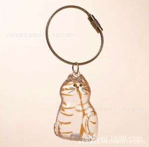 พวงกุญแจกล่องเก็บขนแมวใส กล่องเก็บขนสัตว์เลี้ยงอะคริลิกรูปแมวน่ารัก