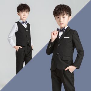 New Americana Suit Gentlemen Suit For Kids Boys 3-16 Yrs Tuxedo Blazer Vest Bowtie Handsome Set Birthday Formal Wear Outfit Blazer Pants Attire Set Formal Tuxedo Outfit Performance Weddding Outfit