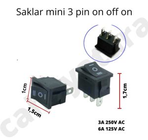 Switch MINI 3 pin On Off On - Saklar MINI Segi Hitam ON OFF ON