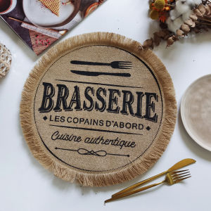 Boho Round Jute Fringe Placemat with Pompom Tassel 15inch Farmhouse Decorative Table Mats for Home Use.