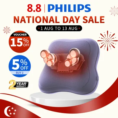 【New Arrival】Philips Back Massager Double-Sided Hot Compress 3d Massage Head 4 Massage Modes Memory Foam