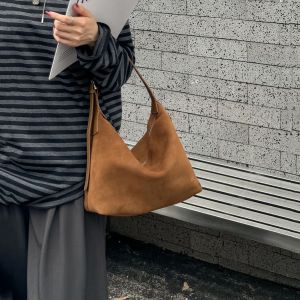 Vintage matte cowhide tote bag fashion commuter shoulder suede messenger bag