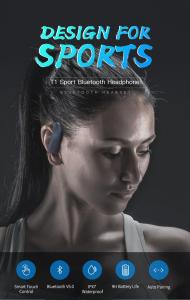 GGMM T1 High Performance Sport Bluetooth IPX7 Waterproof Headphone Headset Smart Touch Control Battery Long Life Over The Ear Hook More Bass Powerful sound AAC High End Tuner Listening Magnetic Charing Case Google Siri TWS True Wireless Stereo