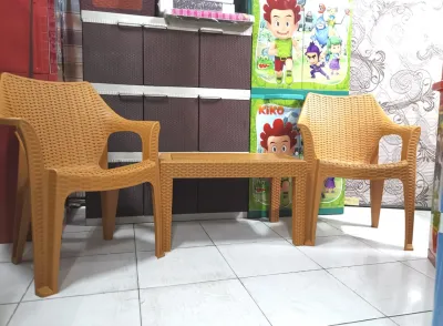 1 SET=2 KURSI + 1 MEJA TAMU BESAR ROTAN PLASTIK SUPER KUATTEBAL TERMURAH