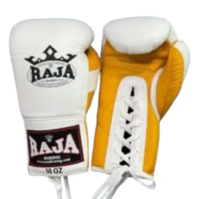 นวมชกมวยแบบเชือก นวมมวยไทย นวมต่อย RAJA BOXING Lace Up Gloves Model Semi Leather (หนังไมโครไฟเบอร์แท้ 100%)