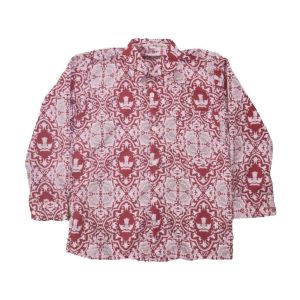 seragam Batik Bunga Bangsa Merah Lengan Panjang