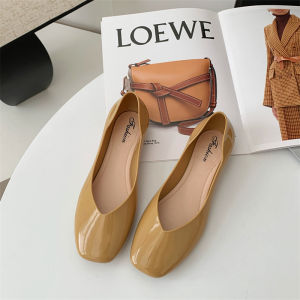 Free Shipping Stylish And Minimalist Square-Toe Flat Shoes For Women Made Of PVC With A Soft Sole Suitable For Casual Wear In Spring And Autumn Featuring A Plain Color And A Shallow Opening