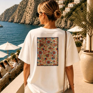 [Local Stock] HBESTY  Floral Colorful Rectangular Print White Crew Neck Fit T-shirt Casual Streetwear Soft Cotton High Quality Cotton Breathable Tops