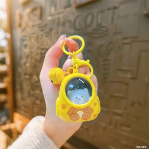 Cat Keychain Night Lamp / Gantungan Kunci Backpack Cat Astronot LED Key Chains Lonceng Lucu PH C1372