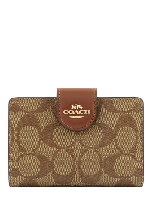 Coach Medium Corner Zip Wallet In Signature Canvas - Brown | Lazada