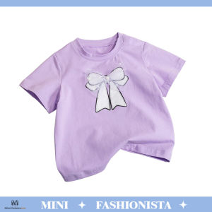 Kaos Lotso Anak Perempuan Salur Bear Bordir T-shirt Kartun Kasual Leher Bulat