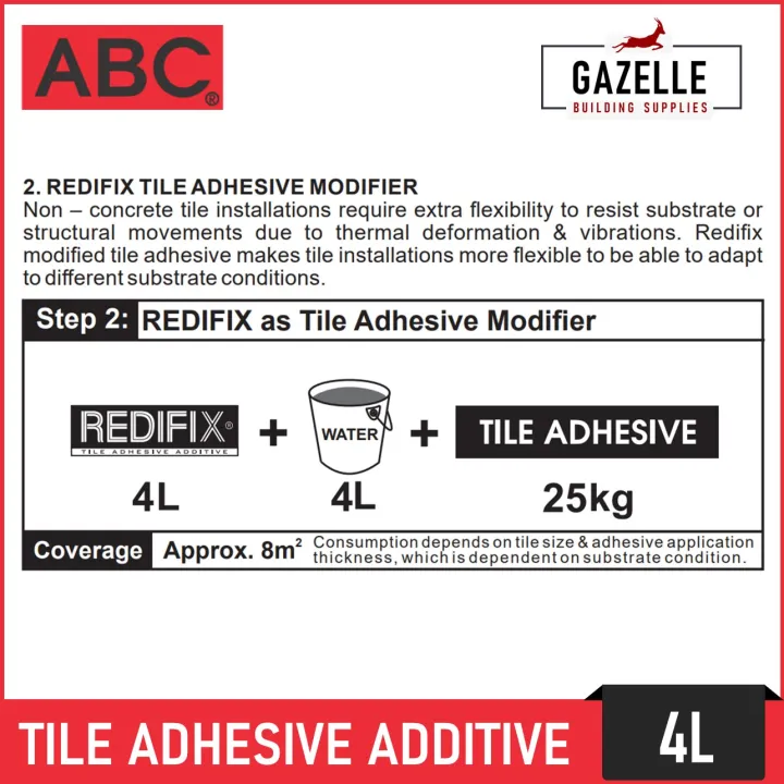 ABC Redifix Tile Adhesive Additive for Indoor & Outdoor Non-Concrete ...
