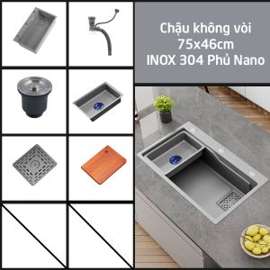 Chậu rửa bát 1 hố 75x46 hiển thị nhiệt độ chậu rửa phím đàn inox 304 đầy đủ phụ kiện