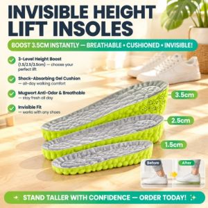 Height Increase Shoe Insert/Hidden Height Increasing Insole For Men Women/Sweat Absorbing Odor Resistant/Sports Shock Absorbing/No Foot Fatigue