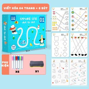 Bộ Tập Tô VẽTập Viết Thông Minh Xóa Được 64 Trang - Tặng 6 Bút Màu Đồ chơi Montessori Giáo Dục Sớm Cho Bé