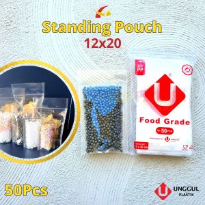 Plastik Standing Pouch 12x20 UP / Standing Pouch Bening 12x20 / Standing Pouch Transparan Mini 50pcs