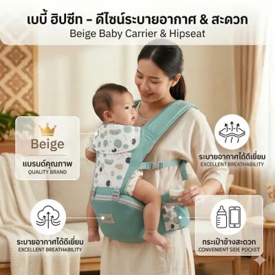 Beige เป้อุ้มเด็ก เป้อุ้มเด็กฝ้าย เป้อุ้มเด็กระบายอากาศ 3-in-1 กระเป๋าอุ้มเด็ก กระเป๋าอุ้มลูกสินค้า กันแดด กันลม การจัดเก็บที่ดี พกพาสะดวก 0-36M