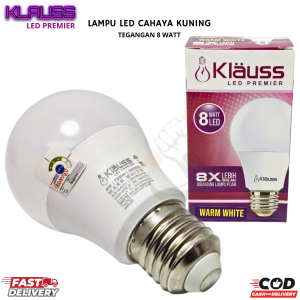 Bohlam LED Premium KLAUS 8W WARM WHITE AntiPECAH - Cahaya Kuning Hemat Energi