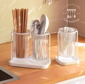 Classy Luxe Cutlery Tube Storage Box Household Drain Transparent Spoon Knife Fork Chopsticks Cage Kitchen Chopsticks Basket Kitchenware Storage Tube