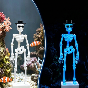 PHANT Wear Hat Sunglasses Dancing Skeleton Aquarium Bubbler 3D Printed Plastic Dynamic Skeleton Bubbler Unique with Air Tube Movable Oxygen Skeleton Halloween Decor