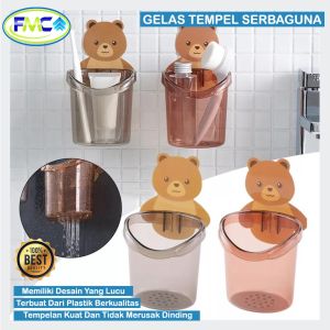 Gelas Odol Dan Sikat Gigi Tempel Motif Beruang Gelas Tempel Serbaguna Sendok Garpu Gantungan Dapur Toilet Wc Multifunsi