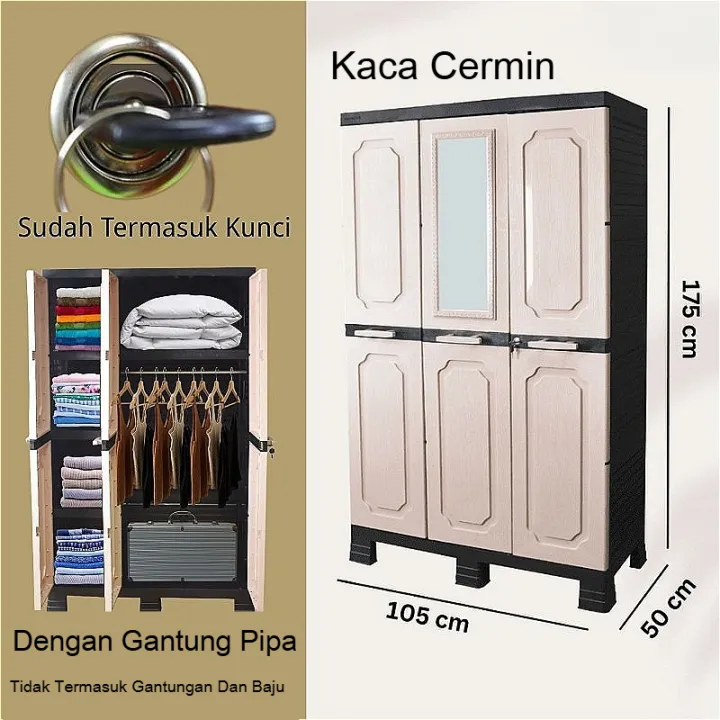 MIZCA%20BIORGA%20Lemari%20Pakaian%20Susun%20Plastik%20Dengan%20Gantung%20Kunci%20Cermin%20Ukuran%20JUMBO%20105%20x%2050%20x%20175%20cm%203%20Pintu%20-%20Image%208