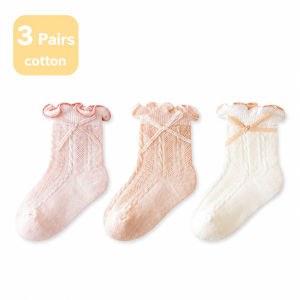Baby Girls Cotton Socks 3 Pairs Cute Bow Lace Ruffle Ankle Socks Soft Breathable Infant Toddler Princess Socks Newborn Gift