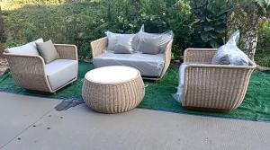 Nordic Outdoor Rattan Sofa Outdoor Courtyard Villa Balcony Rope Woven Sofa and Tea Table Combination Garden Leisure Furniture