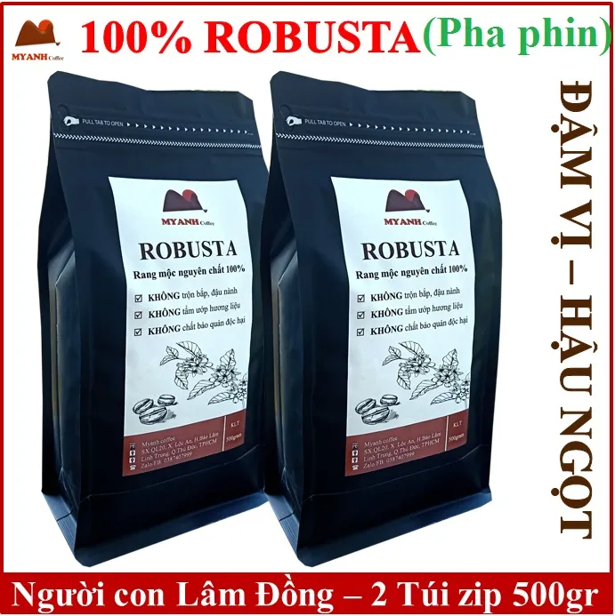 1kg cà phê pha phin - Robusta rang mộc (tỉ lệ hái chín> 98%) - Cafe sạch Lâm Đồng - MYANH Coffee