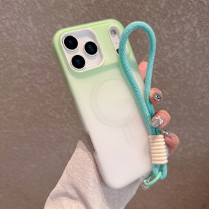 2-in-1 jelly gradient color magnetic hard case for iPhone 11 12 13 14 15 16 17 Pro Max casing Hanging rope frosted anti fingerprint magnetic protective cover for iPhone13 case