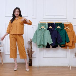 ONE SET CROP Setelan wanita terbaru BELA SET BUSUI Setelan Wanita Atasan setelan kulot setelan wanita polos terbaru+Celana Kekinian one set terbaru