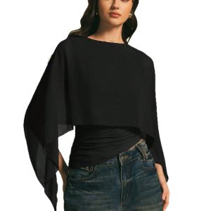 DSF Studio 2026 pullover new womens cloak sleeves T round neck loose chiffon blouse elegant irregular top