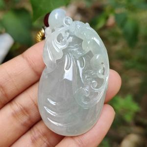 Limited Time Offer Semi Icy Premium Natural Type A Jadeite Jade crafted with pixiu as pendant certificate weigh 30.20 grams measurement 53.5 * 30.3 * 14.8 mm (pendant200)