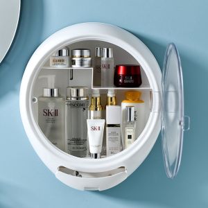 【Fans Tone】 Wall-Mounted Bathroom Cosmetic Medicine Storage Box Storage Rack Cosmetic Organizer Toilet Table Clear Plastic Wall Mounted Box Cosmetic Storage Transparent Dustproof Makeup Storage Box with Drawer