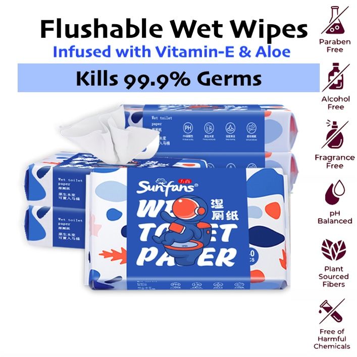 Sunfans Wet Toilet Tissue Flushable Toilet Wet Wipes 40 Sheets [YUM
