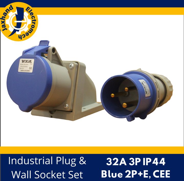 Industrial Plug & Wall Socket Set 32A 3P IP44 Blue 2P+E, CEE (Male ...