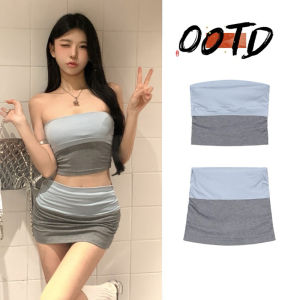 Jenny พร้อมส่ง🎱🫦ชุดสาวเกาหลี ชุด2ชิ้น สีพื้น ชุดเซ็ทเซ็กซี่Y2K เสื้อเกาะอก+กระโปรงสั้น ทรงรัดรูป ชุดชายหาด แฟชั่นผู้หญิง