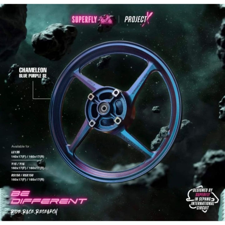 Superfly Racing New Rim SUPERFLY PROJECT X 4 SPOKE SPORT RIMS (BLUE PURPLE) MOTORCYCLE Y16/Y15 ...