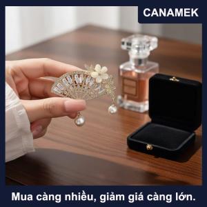 【CANAMEK】 Trung Quốc Phong Cách Thời Trang Sang Trọng Rhinestone Hình Quạt Trâm Cài Cho Phụ Nữ Quần Áo Phụ Kiện Áo