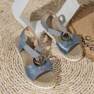 [Free Shipping] Plus-Size WomenS Sandals With Metal Buckle Decoration Rope Wedge Heel Light Sole Open-Toe Design