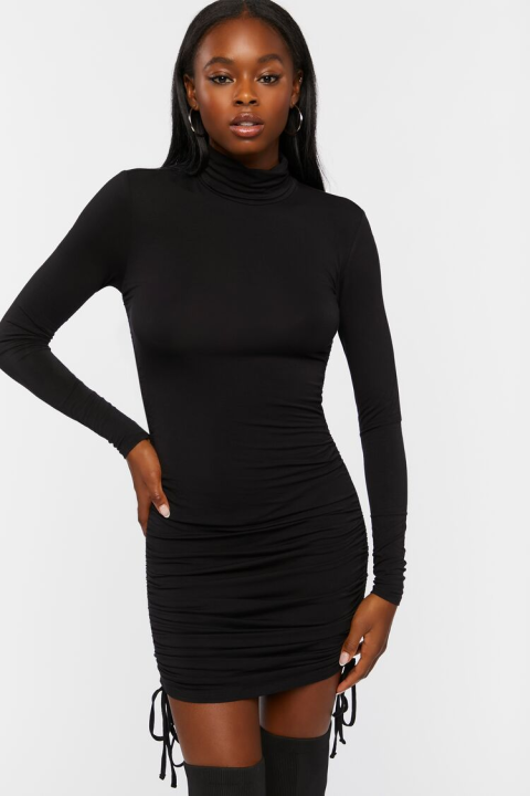 Forever 21 Women's Turtleneck Ruched Mini Dress Lazada PH