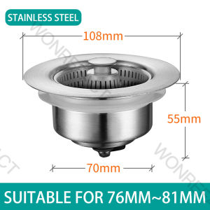 Stainless steel Kitchen Sink Filter Stopper Basin Waste Bathroom High Sink Quality Anti-odor and Insect-proof Sink Drain Plug