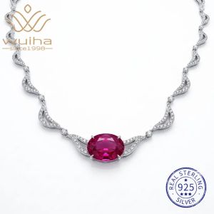 WUIHA Vintage 925 Sterling Silver 14 * 19 MM Lab Sapphire High Carbon Diamonds Gemstone Cocktail Pendant Necklace Fine Jewelry