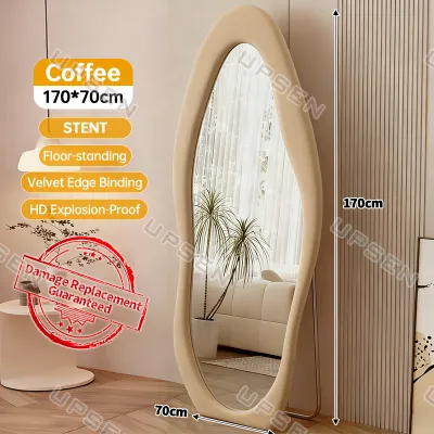 160/170cm Full Body Mirror Nordic Style Mirror Wall Mirror Floor Mirror Dressing Mirror Home Mirror Bedroom Wavy Floor Mirror Wave Full-Body Mirror Girl Bedroom Cream Style Fitting Dressing Mirror Home