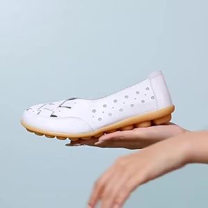 FE2024 Spring New Leather Shoes Middle-Aged and Elderly Mom Shoes Womens Shoes Gommino Womens Real Soft Bottom Wedge