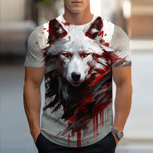 [Local Stock] VCC Funny 3D Wolf Print T Shirt For Men Fashion Lion Pattern Street Clothing Casual O-neck Oversized T-shirt Summer Short Sleeve Top