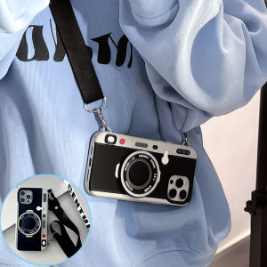 For iphone 15 Pro Max iphone 14 Pro Max iphone 13 pro / 12 iphone 11 Case Vintage style Camera design Pattern with Sling Case Full Coverage Casing Crossbody Strap Ribbon Protect Hinge Shock Resistant Lanyard Slim Thin